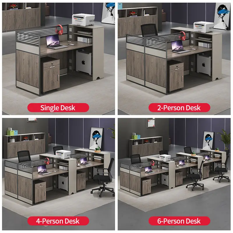 Office Staff Desk Simple Modern Rectangle Wooden Eco-Friendly Modular Partition Computer Desk with Screen Station Locker — image 3