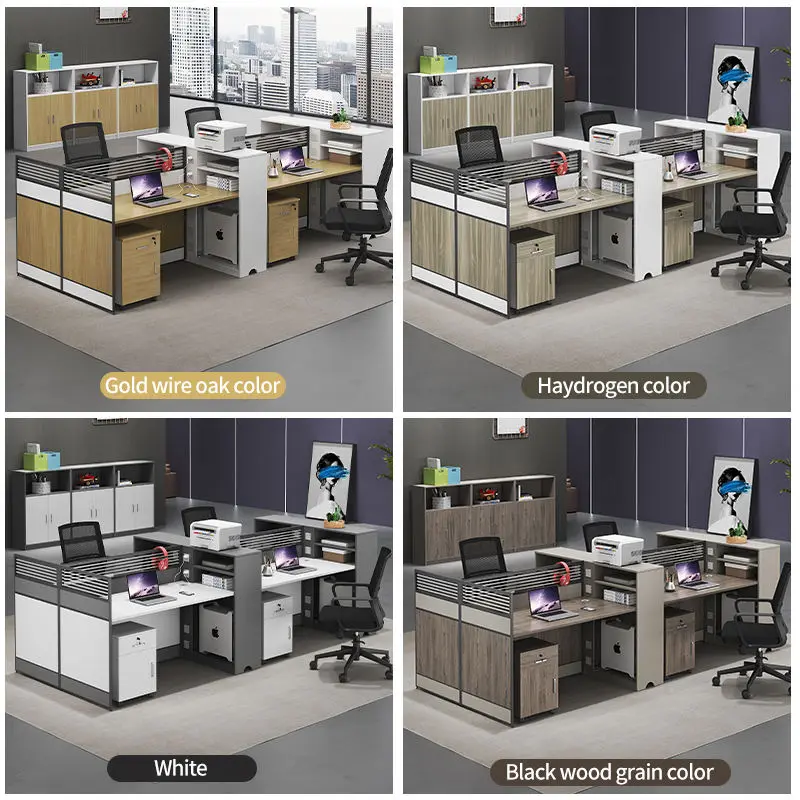 Office Staff Desk Simple Modern Rectangle Wooden Eco-Friendly Modular Partition Computer Desk with Screen Station Locker — image 4