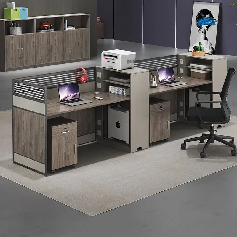 Office Staff Desk Simple Modern Rectangle Wooden Eco-Friendly Modular Partition Computer Desk with Screen Station Locker — image 5