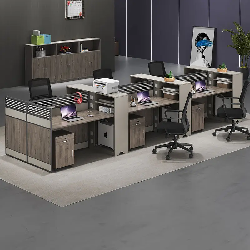 Office Staff Desk Simple Modern Rectangle Wooden Eco-Friendly Modular Partition Computer Desk with Screen Station Locker — image 6
