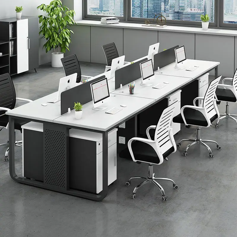 Office Staff Desk Simple Modern Rectangle Wooden Eco-Friendly Modular Screen Station Locker Partition Employee Computer Desk — image 3