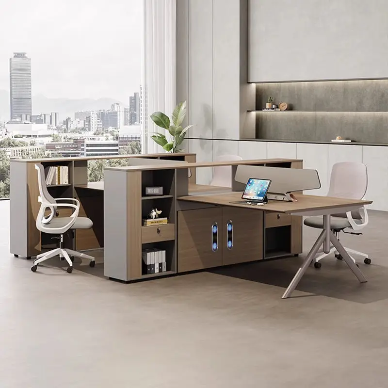 Office Staff Desk Rectangle Simple Modern Eco-Friendly Wooden Modular Partition Locker Computer Desk — image 3