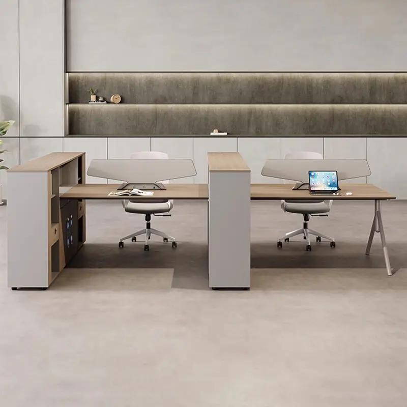 Office Staff Desk Rectangle Simple Modern Eco-Friendly Wooden Modular Partition Locker Computer Desk — image 4