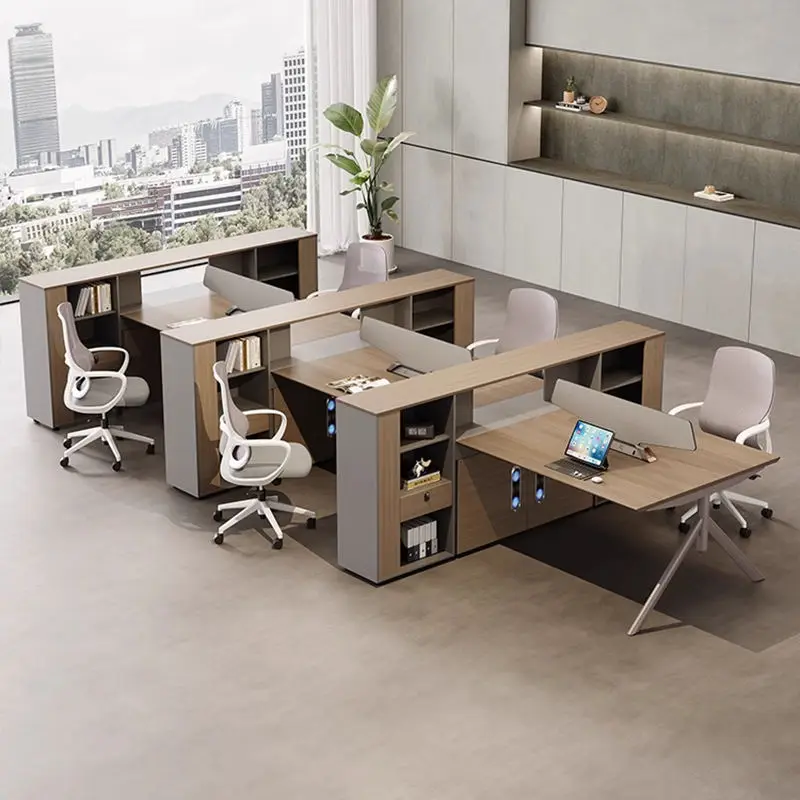 Office Staff Desk Rectangle Simple Modern Eco-Friendly Wooden Modular Partition Locker Computer Desk — image 6