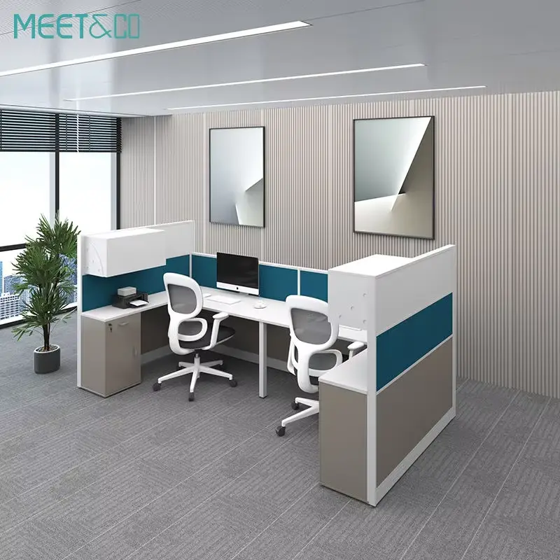 Meetco Modern Convertible L-Shaped Office Workstation Desk Partition with File Cabinet and Modular Design — view 1