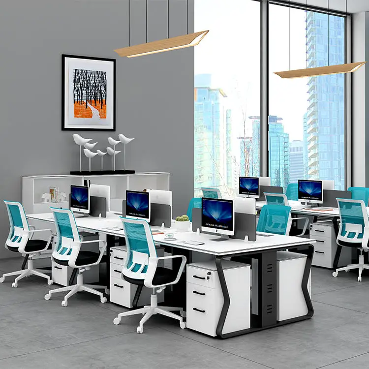 MEET&CO Intelligent Modern Wood Office Cubicles Partition MFC E1 Panel 2-8 Persons Commercial Office Workshop Workstatio — view 1