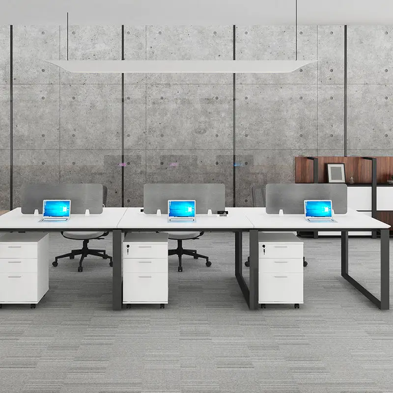 Modern Convertible Wooden 4-Person Modular Office Desk with Partition and Workstation for Commercial Use — image 4