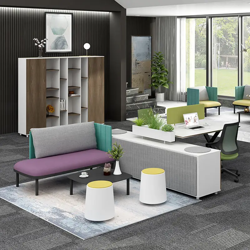 Modern Office Cubicle Workstation with Sofa Seat Modular Office Partition Call Center Desk Panel Wood Style Furniture Home Use — image 4