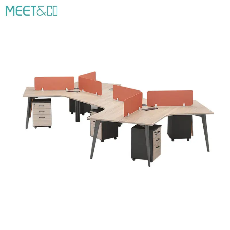 Modern Wooden Modular Cubicle Office Desk Workstation for 1/2/3/4/6 People Multi-Person Workstation for Home Office or Workshop — image 3
