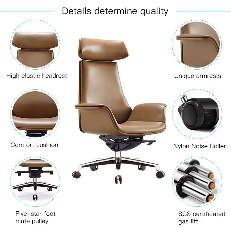 Simple Modern High Back Executive Office Chair Luxury Ergonomic Leather Swivel Desk Chair — image 4