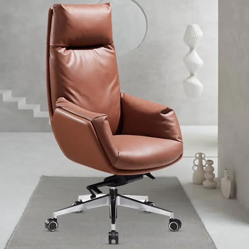 Wholesale Luxury Brown Pu Leather Executive Recliner Boss Chair Soft Ergonomic Office Furniture Silla Escritorio Office — view 1