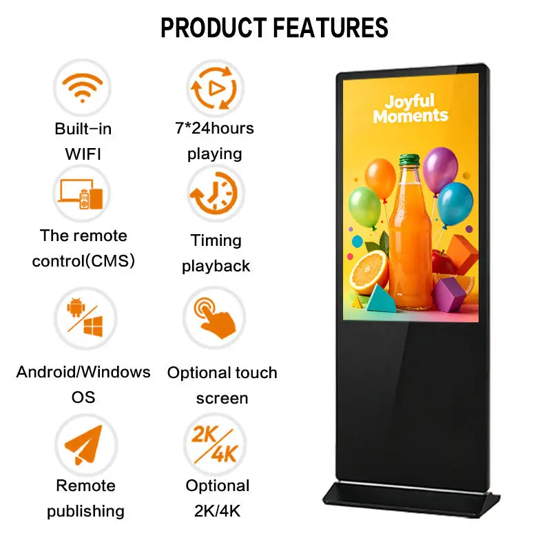 55-Inch Indoor LCD Advertising Display Kiosk Media Screen with Affiliate Marketing Program Floor Installation Digital Signage — image 3