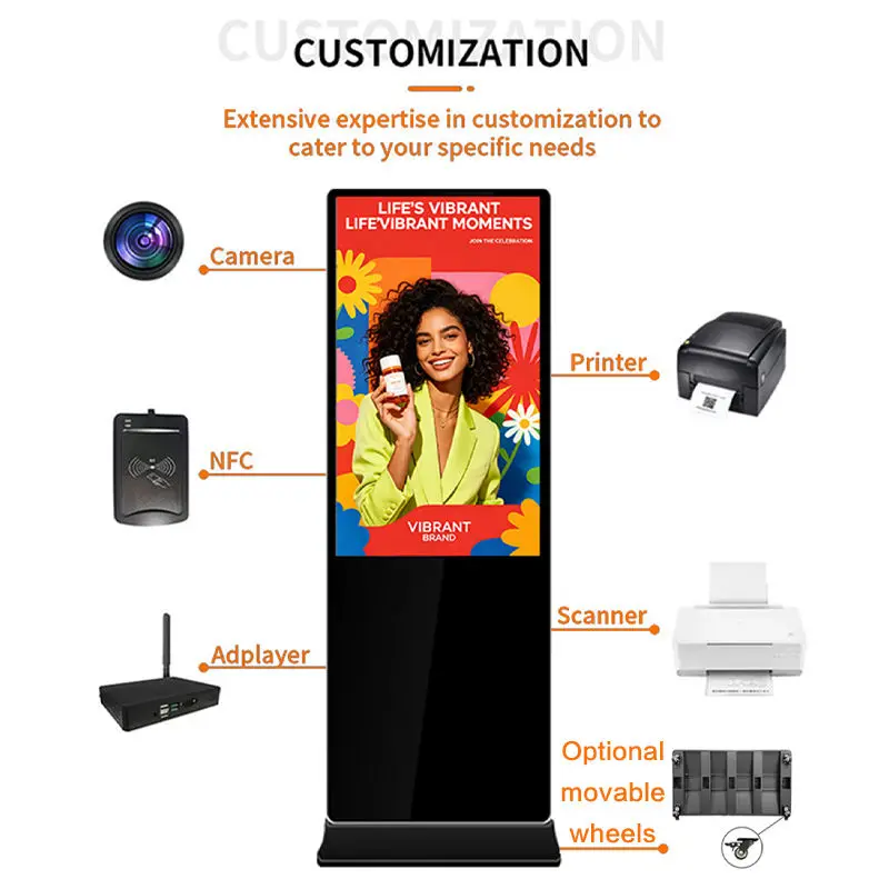55-Inch Indoor LCD Advertising Display Kiosk Media Screen with Affiliate Marketing Program Floor Installation Digital Signage — image 7