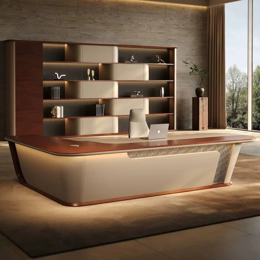 L-Shaped Wood Grain Executive Office Desk-Modern Minimalist Design High-End Luxury Commercial Furniture for Hospital Use — image 3