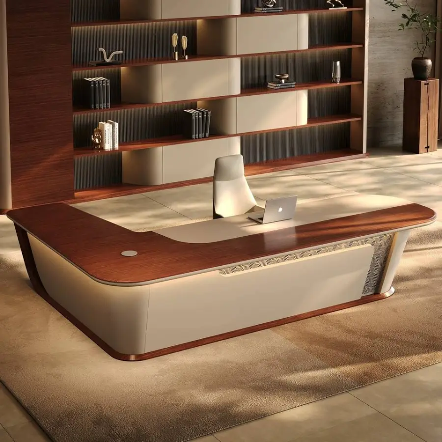 L-Shaped Wood Grain Executive Office Desk-Modern Minimalist Design High-End Luxury Commercial Furniture for Hospital Use — image 4