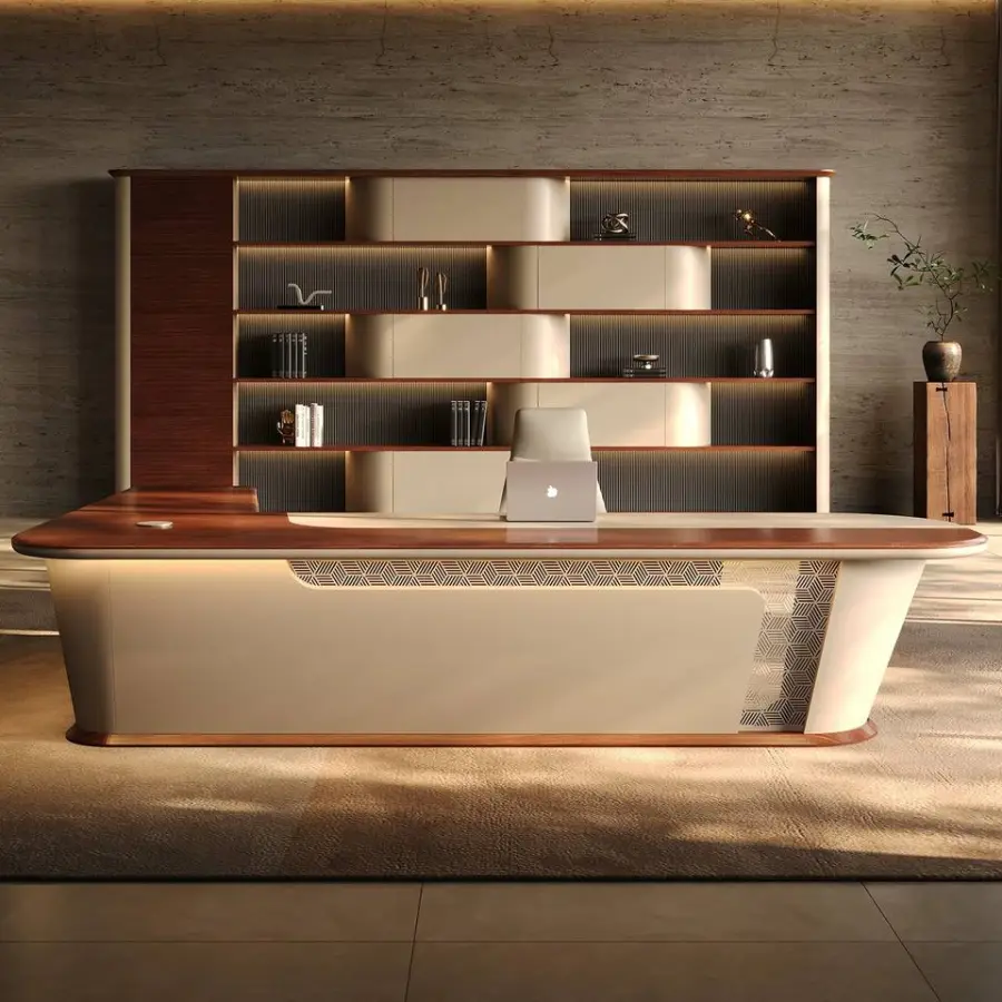 L-Shaped Wood Grain Executive Office Desk-Modern Minimalist Design High-End Luxury Commercial Furniture for Hospital Use — image 5