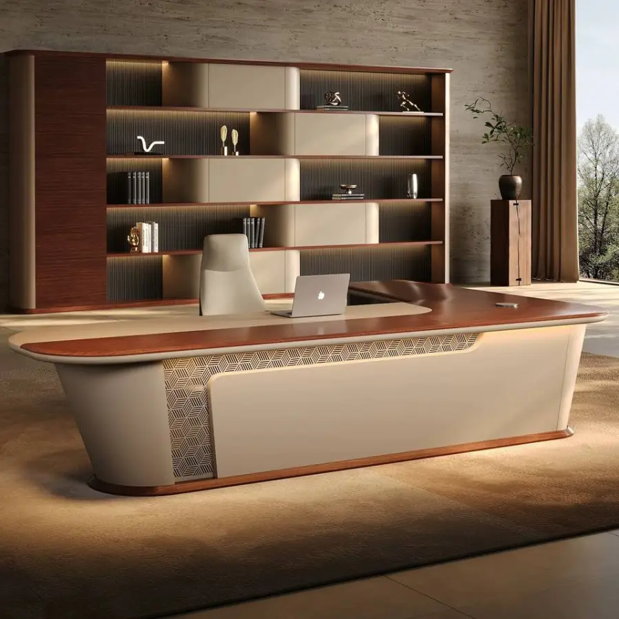 L-Shaped Wood Grain Executive Office Desk-Modern Minimalist Design High-End Luxury Commercial Furniture for Hospital Use — image 6