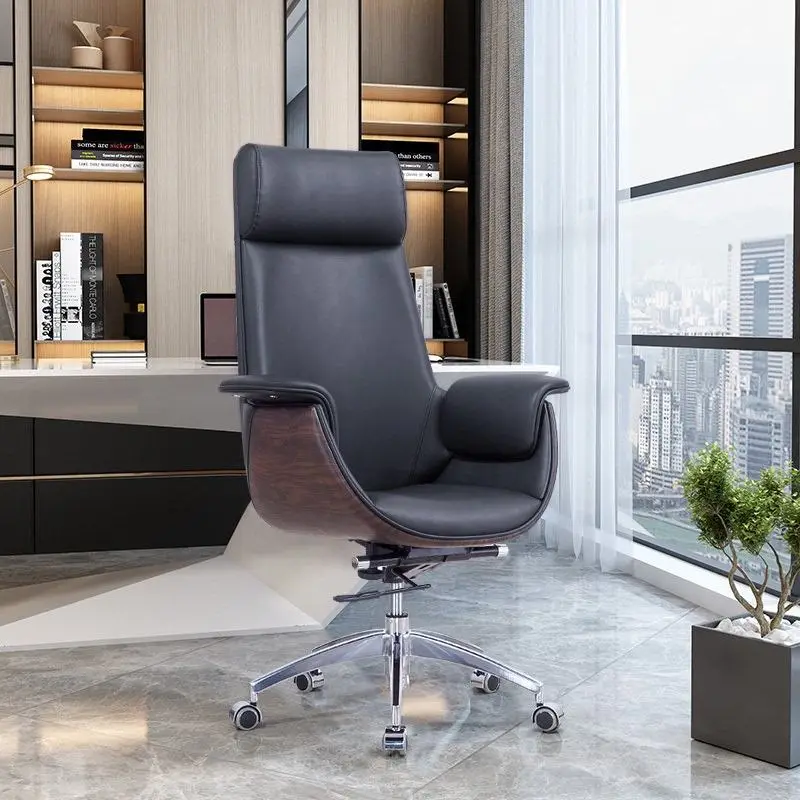 Modern High Back Solid Wood Executive Office Chair Adjustable Height Comfortable Breathable Design Swivel Reclining Villa — image 2