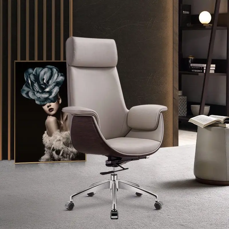 Modern High Back Solid Wood Executive Office Chair Adjustable Height Comfortable Breathable Design Swivel Reclining Villa — image 3
