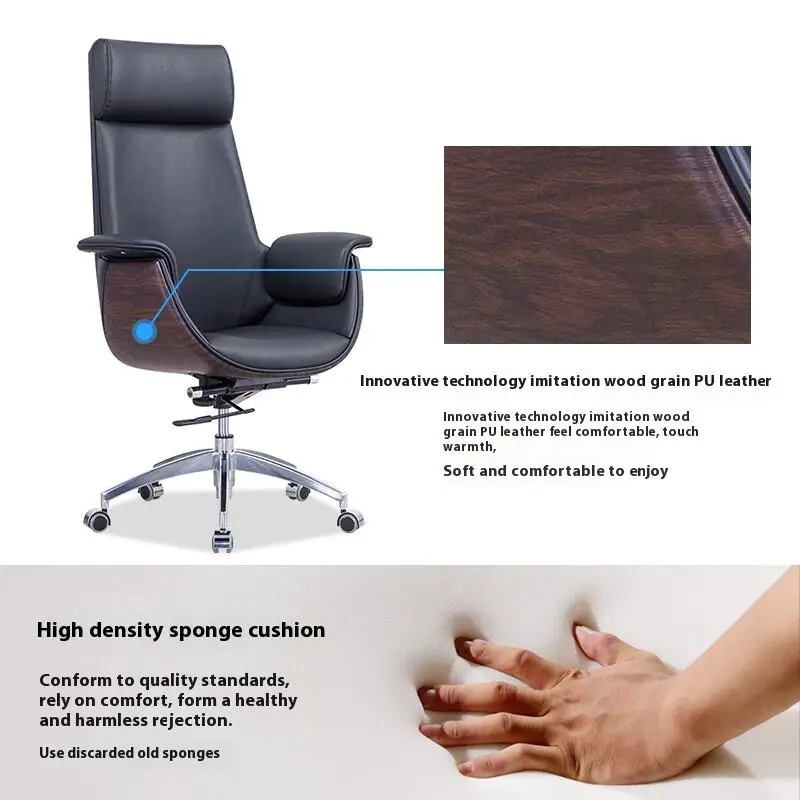 Modern High Back Solid Wood Executive Office Chair Adjustable Height Comfortable Breathable Design Swivel Reclining Villa — image 4