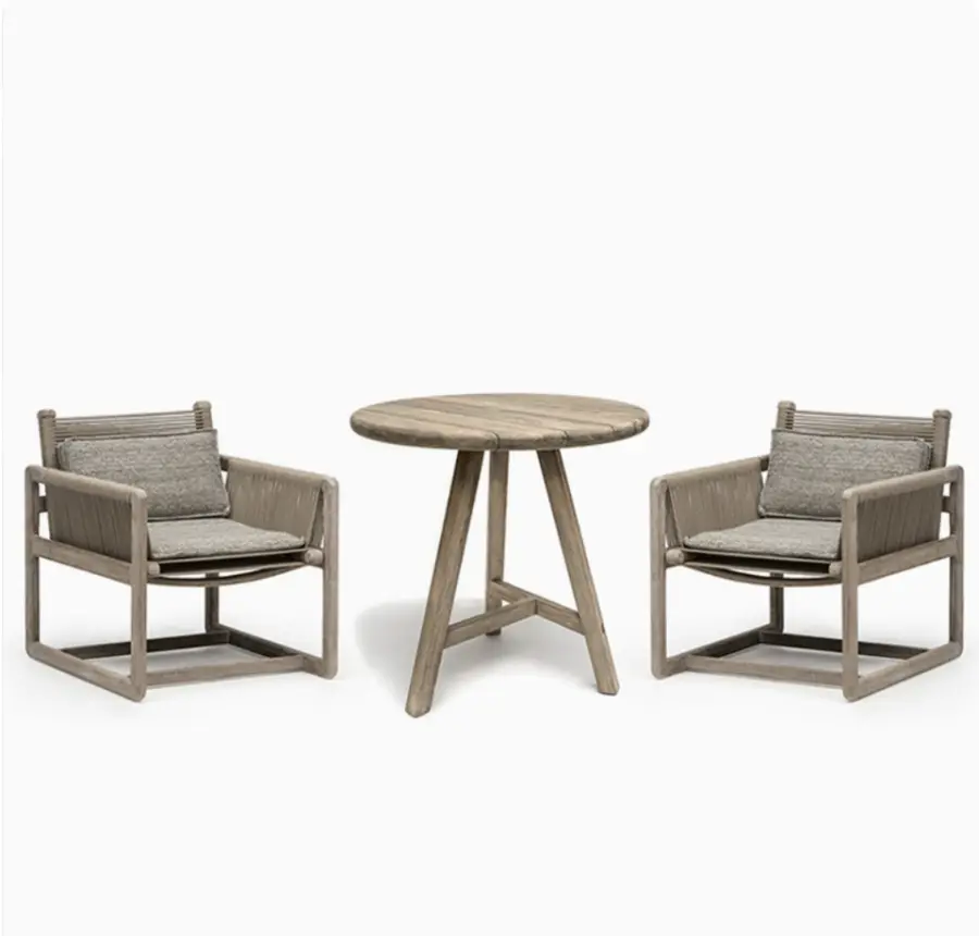 Modern Outdoor Furniture PE Rattan Solid Teak Wood Frame Garden Dining Table Chairs Set with Cushion — image 4