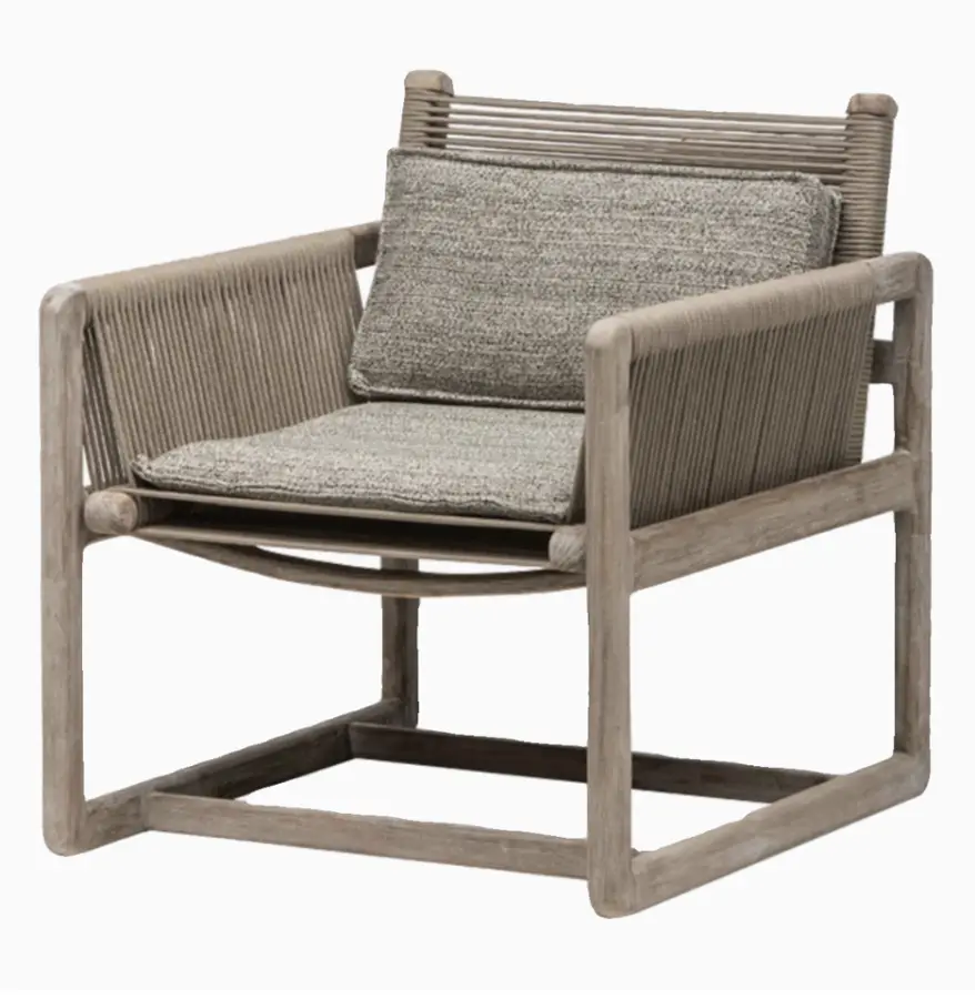 Modern Outdoor Furniture PE Rattan Solid Teak Wood Frame Garden Dining Table Chairs Set with Cushion — image 6