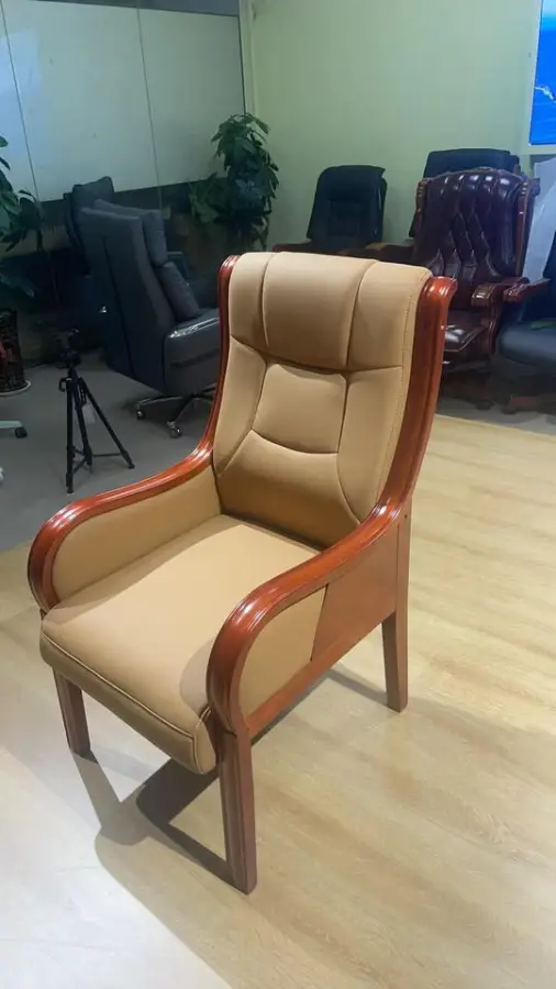 GuangDong Modern Wood High Back Dining Chair with Top Leather Comfortable Four Legs for Villa Meetings — image 3