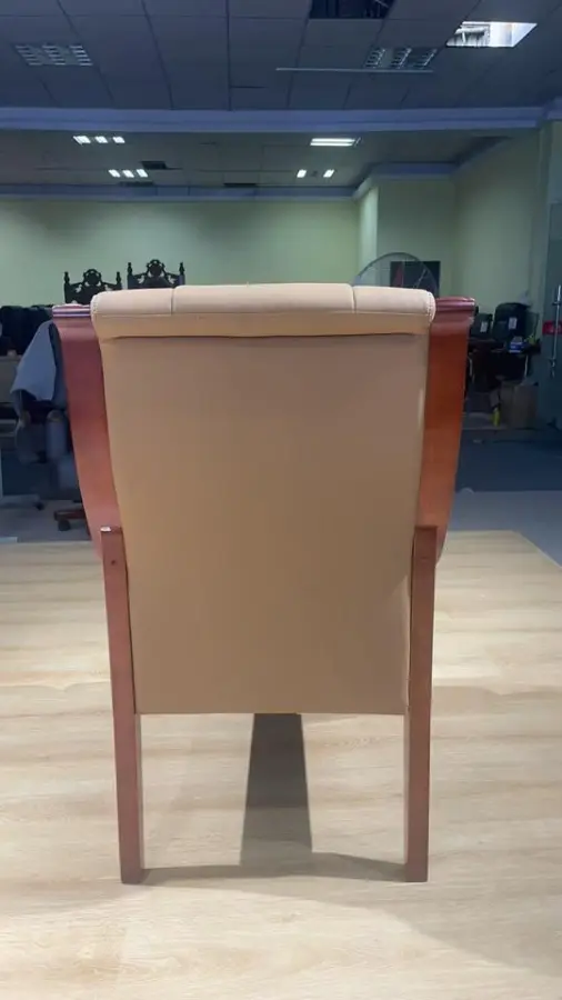 GuangDong Modern Wood High Back Dining Chair with Top Leather Comfortable Four Legs for Villa Meetings — image 5