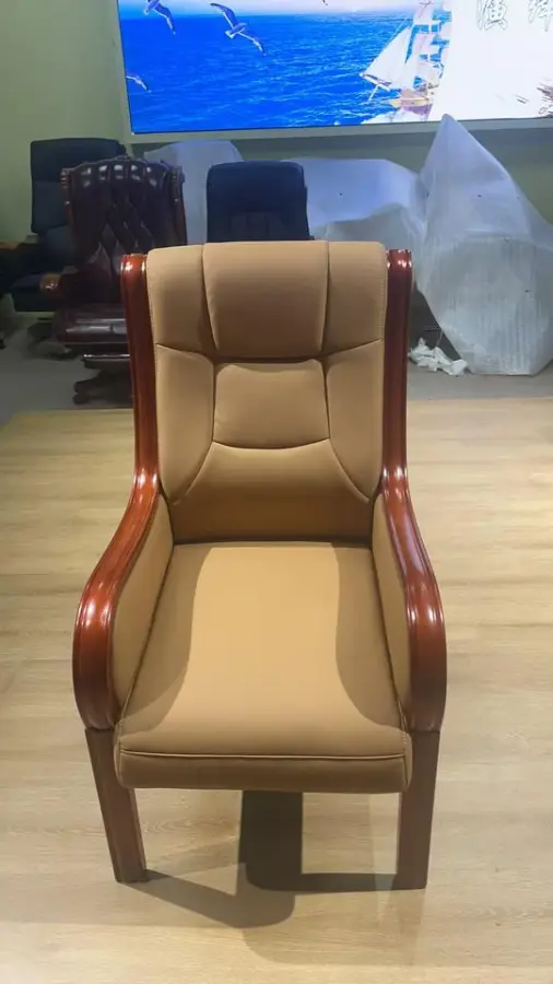 GuangDong Modern Wood High Back Dining Chair with Top Leather Comfortable Four Legs for Villa Meetings — image 6