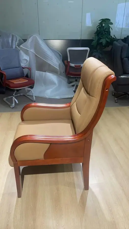 GuangDong Modern Wood High Back Dining Chair with Top Leather Comfortable Four Legs for Villa Meetings — image 7