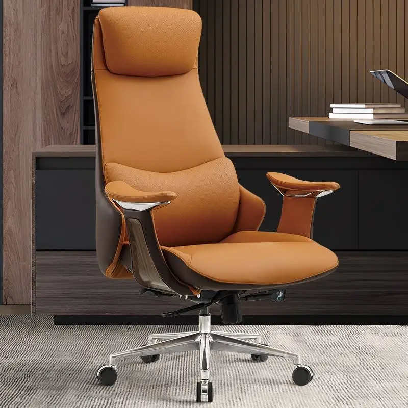 Italian Luxury Leather Boss Office Chair Cowhide Executive President Chair Reclining Feature for Study Computer Office Desks — image 3