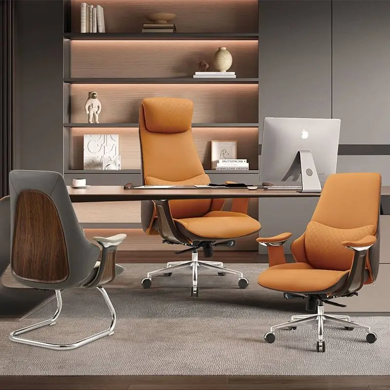 Italian Luxury Leather Boss Office Chair Cowhide Executive President Chair Reclining Feature for Study Computer Office Desks — image 4