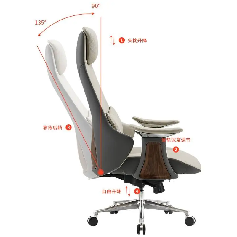 Italian Luxury Leather Boss Office Chair Cowhide Executive President Chair Reclining Feature for Study Computer Office Desks — image 7