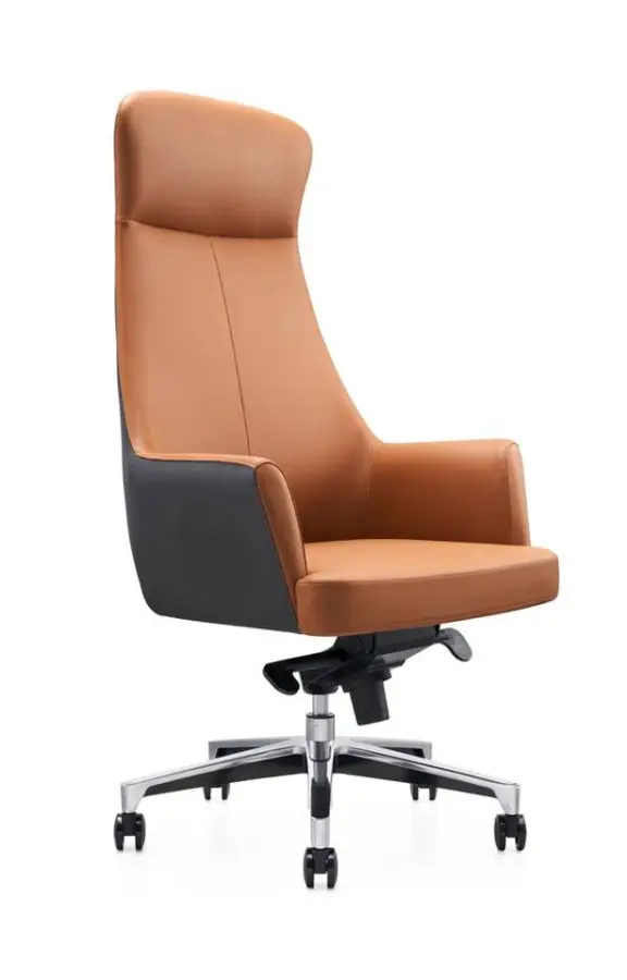 Modern Metal Frame Leather Ergonomic High Back Executive Office Chair with Adjustable Height Stainless Steel Base Swivel — view 1