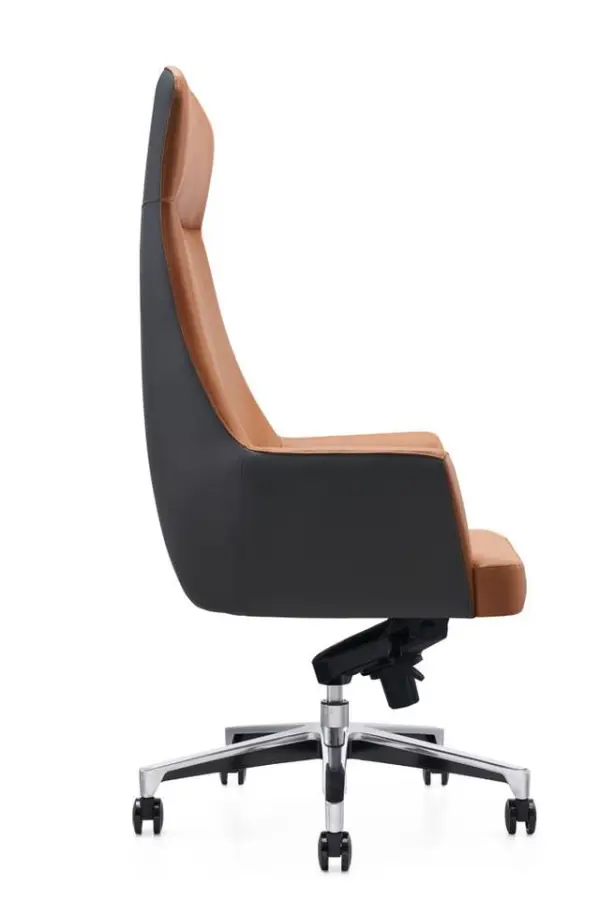 Modern Metal Frame Leather Ergonomic High Back Executive Office Chair with Adjustable Height Stainless Steel Base Swivel Armrest — image 3