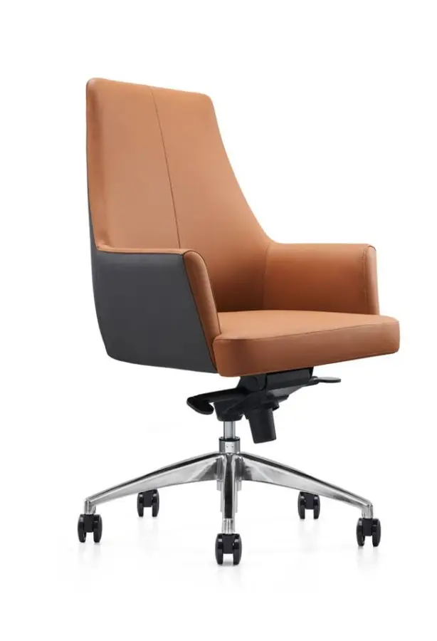 Modern Metal Frame Leather Ergonomic High Back Executive Office Chair with Adjustable Height Stainless Steel Base Swivel Armrest — image 4