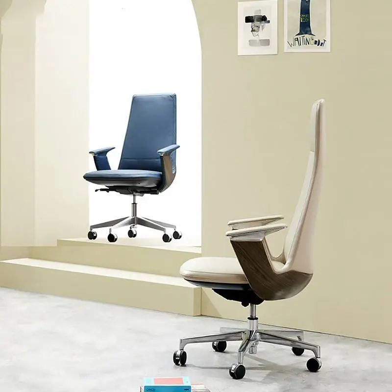Modern BAIYUAN Stainless Steel Leather Executive Office Chair Ergonomic High Back Adjustable Height Villa Home Swivel Armrest PU — image 6