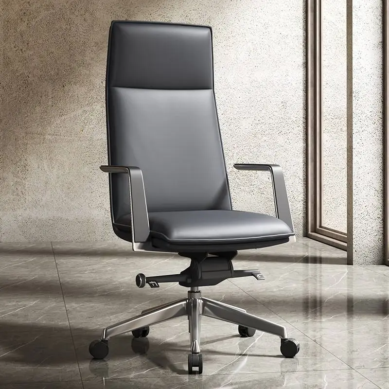 Modern Ergonomic High Back Executive Office Chair Adjustable Height Stainless Steel Frame PU Leather Upholstery Swivel A — view 1