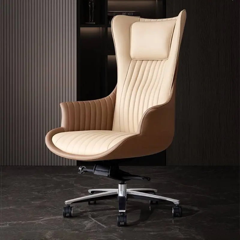 FoShan Factory Wholesale High Quality Cowhide Leather Executive Office Chairs White and Orange Swivel Chair — view 1