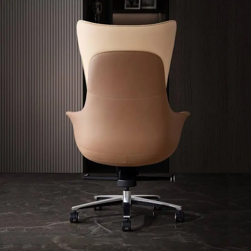 FoShan Factory Wholesale High Quality Cowhide Leather Executive Office Chairs White and Orange Swivel Chair — image 3