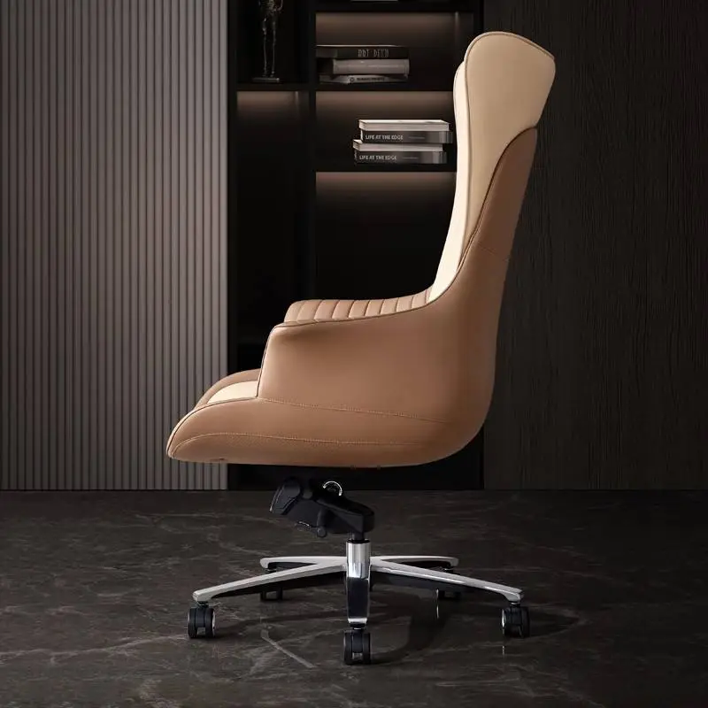 FoShan Factory Wholesale High Quality Cowhide Leather Executive Office Chairs White and Orange Swivel Chair — image 4