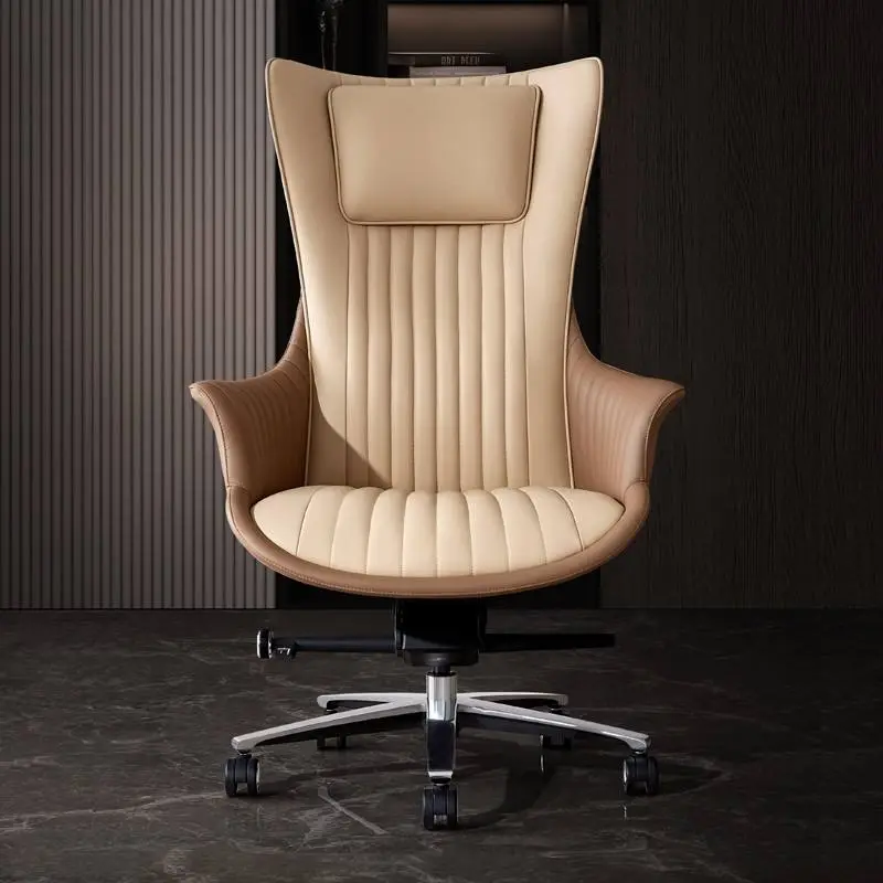 FoShan Factory Wholesale High Quality Cowhide Leather Executive Office Chairs White and Orange Swivel Chair — image 5