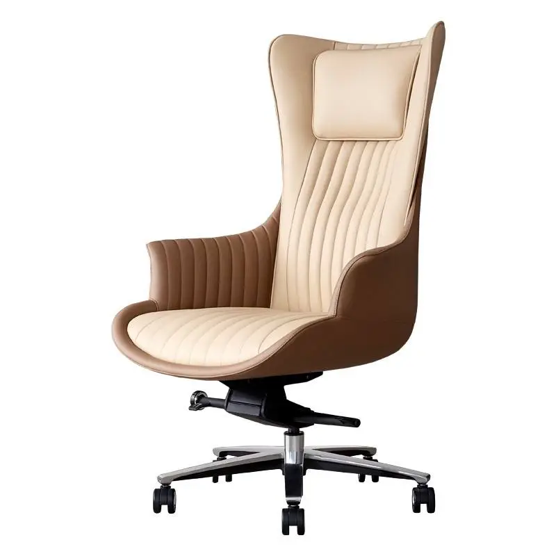FoShan Factory Wholesale High Quality Cowhide Leather Executive Office Chairs White and Orange Swivel Chair — image 6