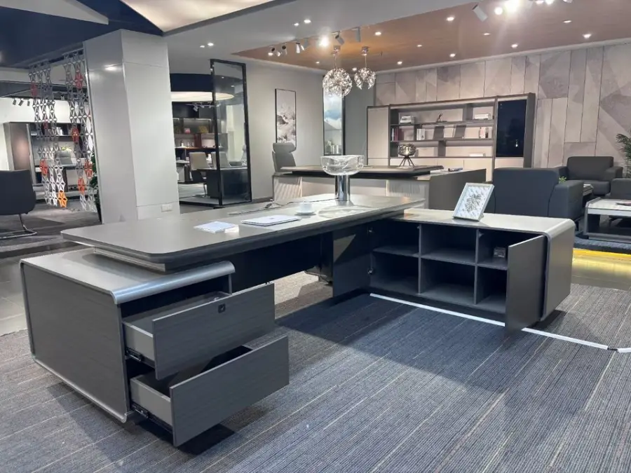 Custom High-End Executive Office Desk L-Shaped Director Manager Table with Panel Wood Style for Modern Office Furniture — image 6
