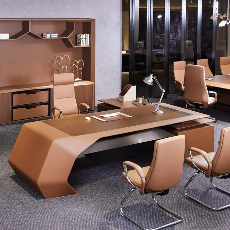 Italian Style Classic High-Grade Luxury Boss Desk Office Furniture with Leather Finish Panel Wood Style for CEO Office T — view 1