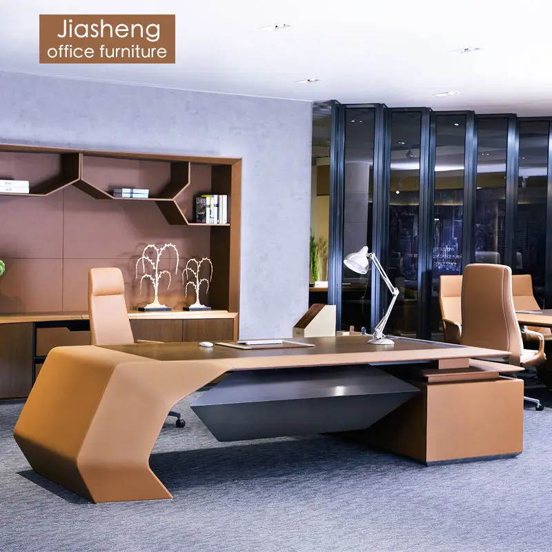 Italian Style Classic High-Grade Luxury Boss Desk Office Furniture with Leather Finish Panel Wood Style for CEO Office Table — image 3