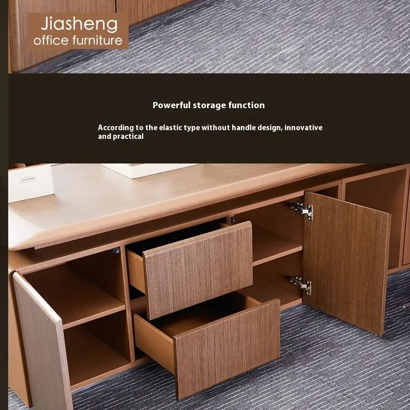 Italian Style Classic High-Grade Luxury Boss Desk Office Furniture with Leather Finish Panel Wood Style for CEO Office Table — image 7