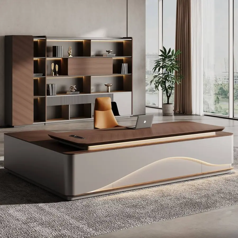 Italian Style Office Furniture LED Functional High-end Luxury Boss Desk Lightweight Luxury CEO Office Desk Desk — view 1