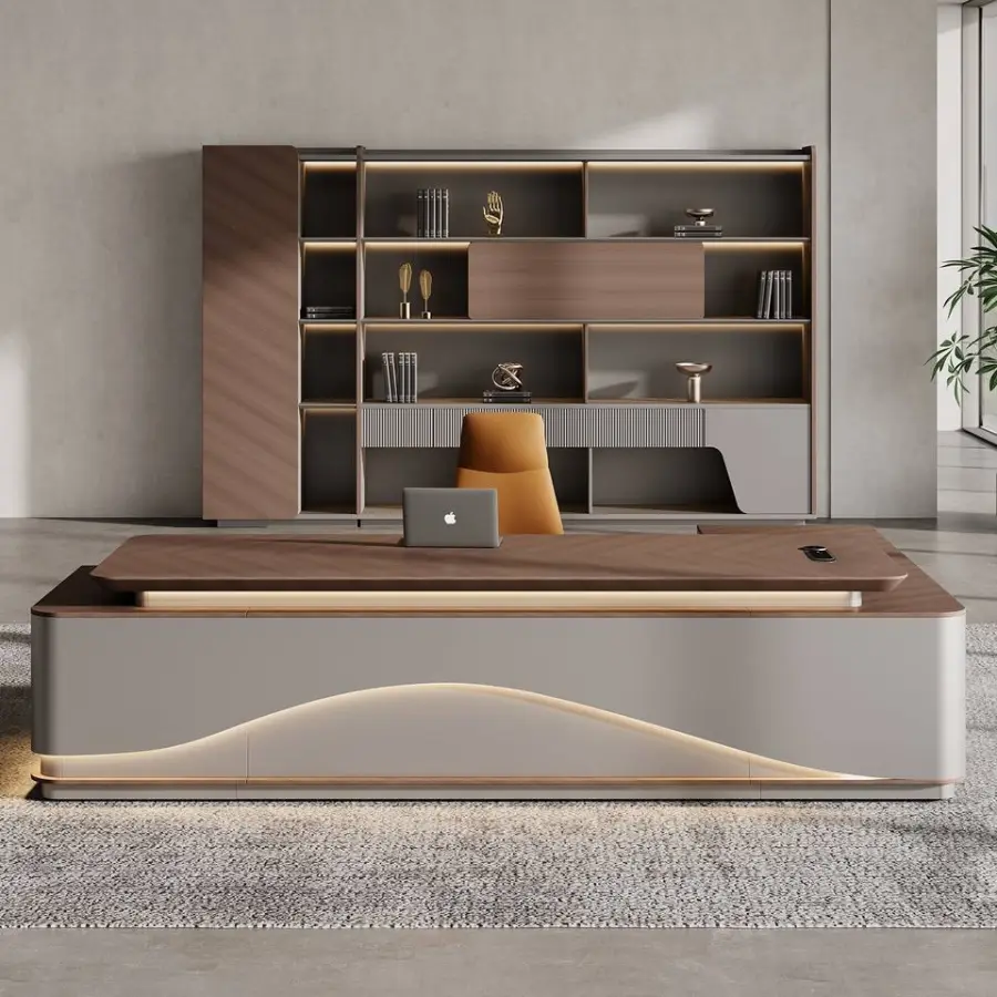 Italian Style Office Furniture LED Functional High-end Luxury Boss Desk Lightweight Luxury CEO Office Desk Desk — image 3