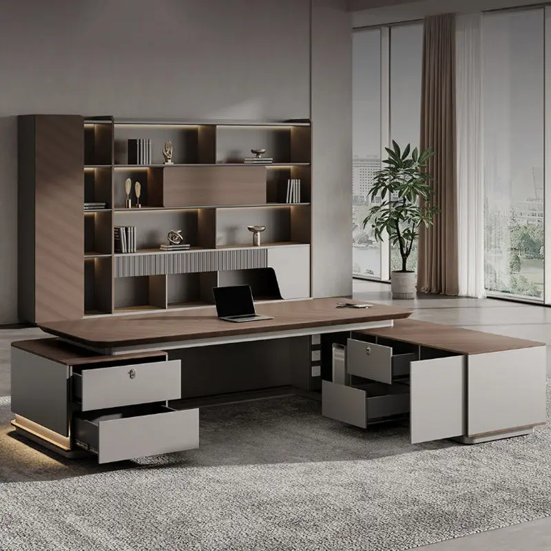 Italian Style Office Furniture LED Functional High-end Luxury Boss Desk Lightweight Luxury CEO Office Desk Desk — image 5